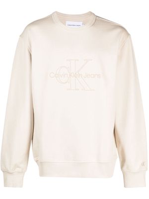 Calvin Klein embroidered-logo cotton sweatshirt - Neutrals