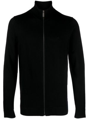 Calvin Klein embroidered-logo wool zip-up cardigan - Black