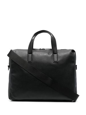 Calvin Klein engraved-logo pebbled laptop bag - Black