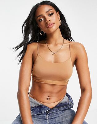 Calvin Klein Form To Body unlined bralette with tonal logo in sandalwood-Neutral