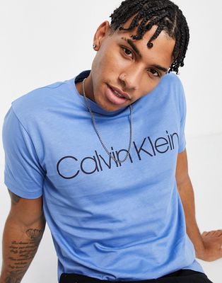 Calvin Klein front logo T-shirt in sky cloud blue-Blues