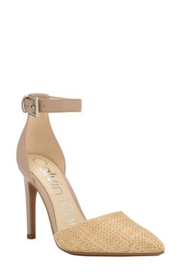 Calvin Klein Hilda Ankle Strap Pointed Toe Pump in Light Natural 111