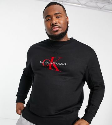 Calvin Klein Jeans Big & Tall monogram flock logo sweatshirt in black