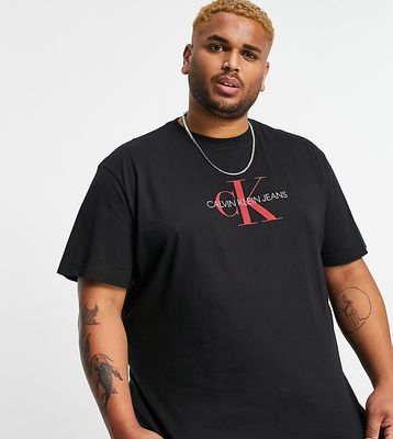 Calvin Klein Jeans Big & Tall monogram flock logo t-shirt in black