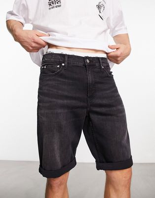 Calvin Klein Jeans cc slim denim shorts in mid wash black
