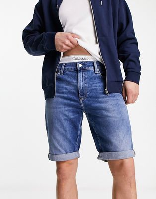 Calvin Klein Jeans cc slim denim shorts in mid wash blue