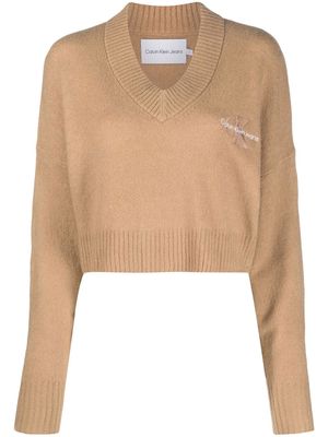 Calvin Klein Jeans cropped V-neck knit jumper - Neutrals