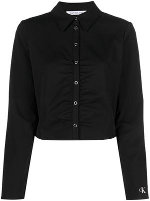 Calvin Klein Jeans embroidered-logo cropped shirt - Black