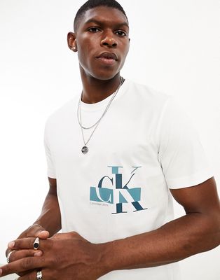 Calvin Klein Jeans glitched logo T-shirt in white
