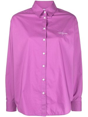 Calvin Klein Jeans logo-embroidery cotton shirt - Purple
