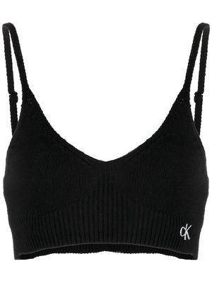 Calvin Klein Jeans logo-embroidery knitted bralette - Black