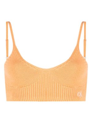 Calvin Klein Jeans logo-embroidery knitted bralette - Orange