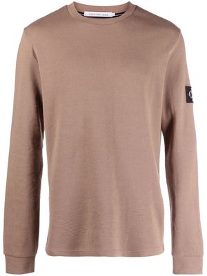 Calvin Klein Jeans logo-patch cotton sweatshirt - Brown
