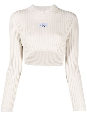 Calvin Klein Jeans logo-patch cropped jumper - Neutrals