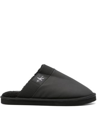 Calvin Klein Jeans logo-patch faux-shearling slippers - Black