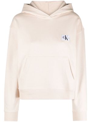 Calvin Klein Jeans logo-patch jersey hoodie - Neutrals