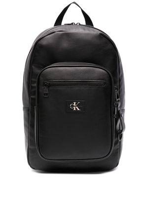 Calvin Klein Jeans logo-patch leather backpack - Black