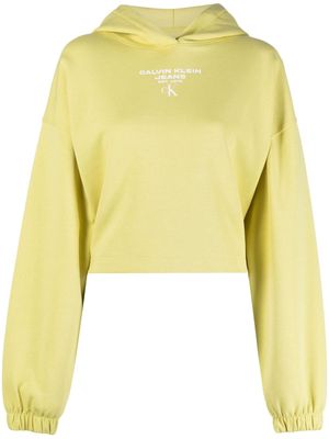 Calvin Klein Jeans logo-print cropped hoodie - Yellow