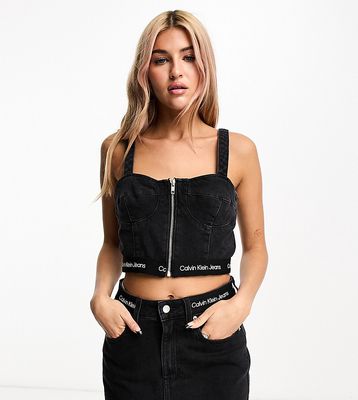 Calvin Klein Jeans logo tape bustier top in black - exclusive to ASOS