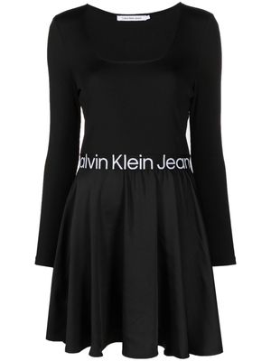 Calvin Klein Jeans logo-waistband flared dress - Black