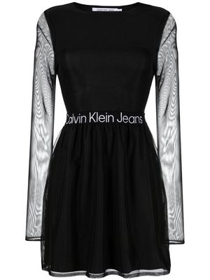 Calvin Klein Jeans logo-waistband long-sleeved dress - Black