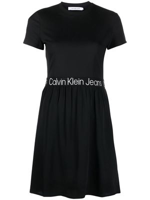 Calvin Klein Jeans logo-waistband short-sleeve dress - Black