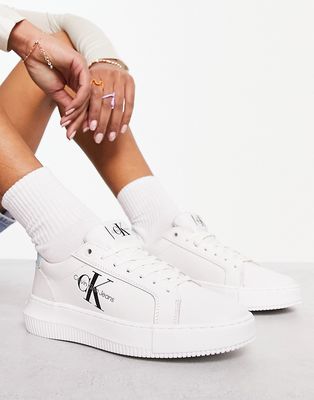 Calvin Klein Jeans monogram logo chunky cupsole sneakers in white