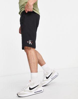 Calvin Klein Jeans monogram logo sweat shorts in black