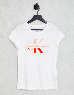 Calvin Klein Jeans monogram ombre flocking short sleeve t-shirt in white