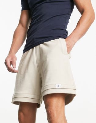 Calvin Klein Jeans tab logo shorts in beige - part of a set-Neutral