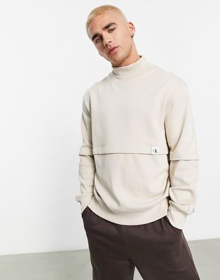 Calvin Klein Jeans tab logo sweater in beige-Neutral