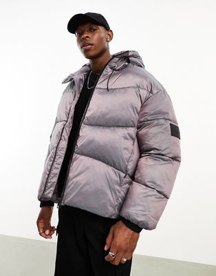 Calvin Klein Jeans two-tone ripstop puffer jacket in iridescent purple