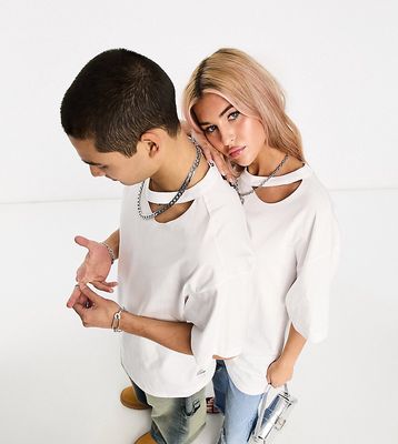 Calvin Klein Jeans Unisex cut out t-shirt in white - exclusive to ASOS