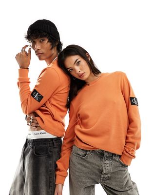 Calvin Klein Jeans unisex waffle long sleeve T-shirt in clay-Orange