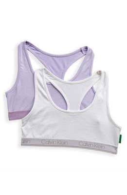 Calvin Klein Kids' Assorted 2-Pack Racerback Sports Bras in White/Pastel Lilac