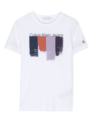 Calvin Klein Kids brushstrokes-print cotton T-shirt - White