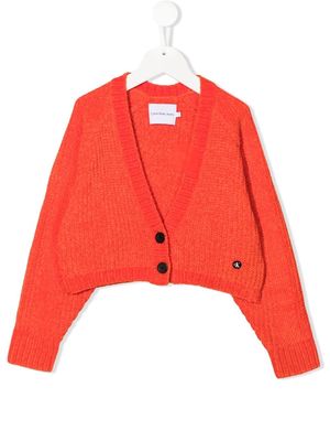 Calvin Klein Kids chenille V-neck cardigan - Orange