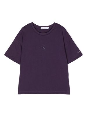 Calvin Klein Kids CK logo-embroidered cotton T-shirt - Purple