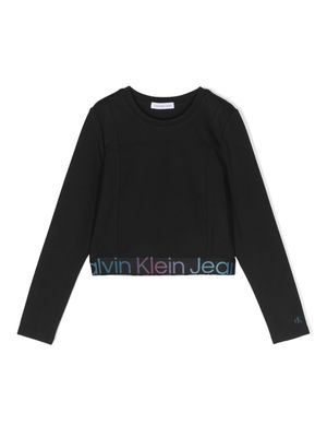 Calvin Klein Kids cropped logo-print long-sleeve T-shirt - Black