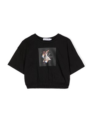 Calvin Klein Kids crystal-print cropped T-shirt - Black