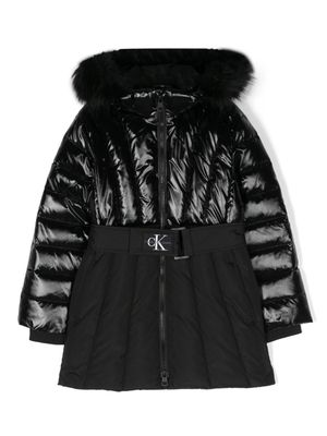 Calvin Klein Kids logo-appliqué belted padded jacket - Black