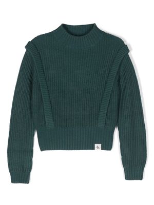 Calvin Klein Kids logo-appliqué chunky-knit sweatshirt - Green