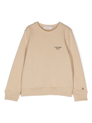 Calvin Klein Kids logo-appliqué cotton blend sweatshirt - Brown