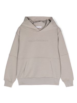 Calvin Klein Kids logo-embossed drop-shoulder hoodie - Grey