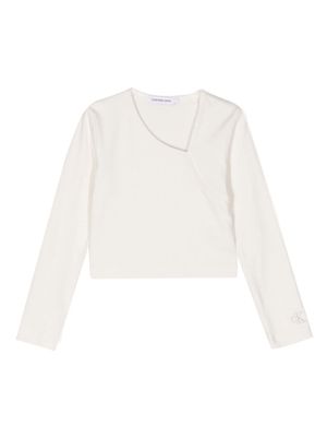 Calvin Klein Kids logo-embroidered asymmetric knit top - YBI White Beige