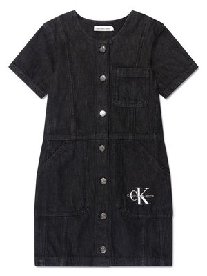 Calvin Klein Kids logo-embroidered cotton denim dress - Black