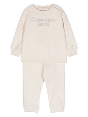 Calvin Klein Kids logo-embroidered crew-neck tracksuit - Neutrals