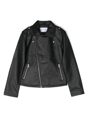 Calvin Klein Kids logo-embroidered faux-leather jacket - Black