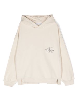 Calvin Klein Kids logo-embroidered jersey hoodie - Neutrals