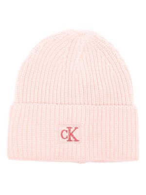 Calvin Klein Kids logo-embroidered ribbed beanie - Pink